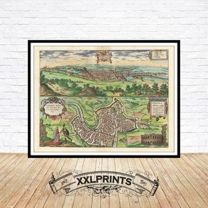Alte Vogelperspektive von VERONA, 1590, seltene, antike, feine Reproduktion, große Karte, Fine Art Druck, Übergröße Landkarte