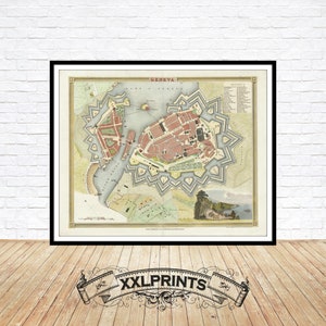 Geneva City Map Print: 1850 Vintage Fine Art Reproduction