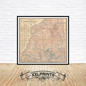 Montanhas Brancas, New Hampshire, impressão de arte de mapa vintage de 1902