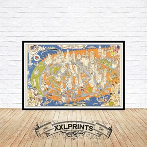 Mapa ilustrado antiguo del centro de Manhattan, ciudad de Nueva York, 1938, raro, excelente reproducción, mapa grande, impresión de bellas artes, decoración antigua, impresión de mapa de gran tamaño