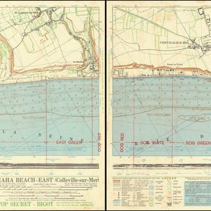 1944 WW2 ex geheime kaart, D-day, Normandië, digitaal antiek, vintage kaart, plakboekpapier met oude texturen, instant download