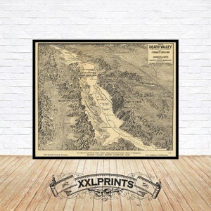 Oude vogelvlucht van Death Valley, 1929, fijne reproductie, grote kaart, kunstafdruk, extra grote kaartafdruk