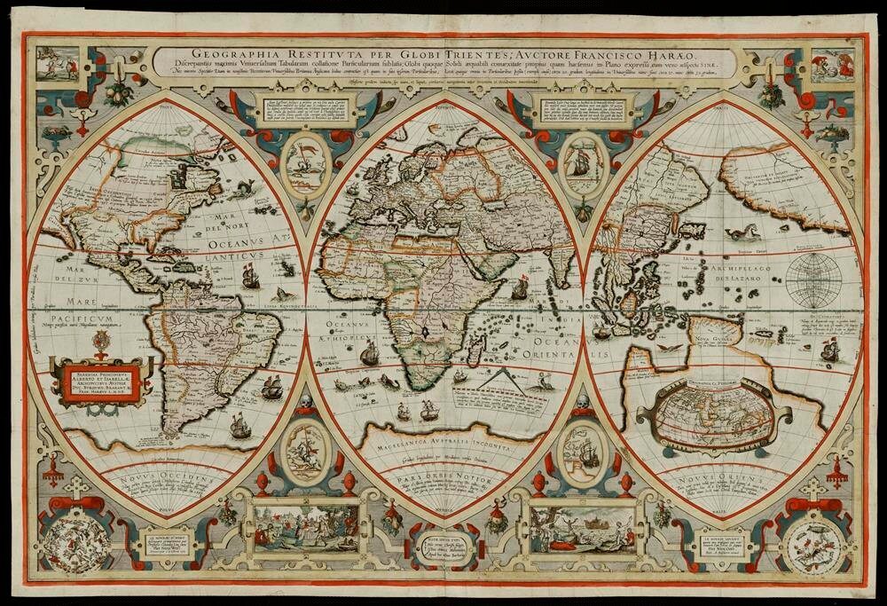 アンティーク 古地図 ヨーロッパ 彩色銅版画 コレクション 1618年の世界地図の版画：アンティーク美術複製 - Etsy 日本