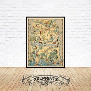 Cartoonkaart van Alabama 1935, geïllustreerde kaart, fijne reproductie, grote kaart, fine-artprint, extra grote kaartafdruk