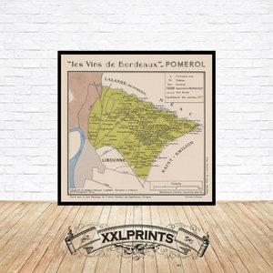 Mapa antiguo de los viñedos de Burdeos, Pomerol, 1949, mapa del vino, reproducción fina, impresión de bellas artes de gran tamaño