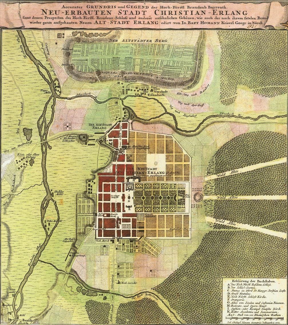 Antique map of Erlangen Germany 1721 rare map fine Etsy