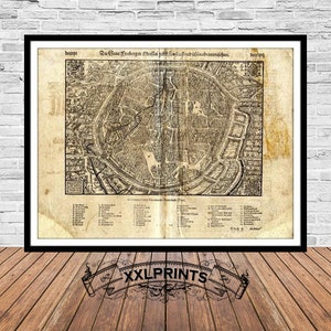 Ancient map of Freiburg, 14th century, extremely rare map, fine reproduction, large map, fine art print, antique decor, oversize map print