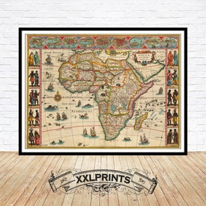 Mapa antiguo de África, 1635, mapa antiguo, muy raro, reproducción fina, mapa grande, impresión de bellas artes, decoración antigua, impresión de mapa de gran tamaño