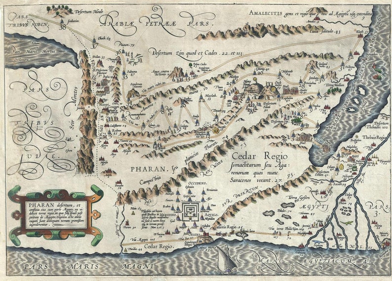 Old Map of Holy Land Desert of Paran 1590 Very Rare 12 Etsy