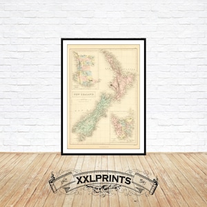 1849, Neuseeland Karte mit Einschüben von Van Diemens Land, Westaustralien, feine Reproduktion, große Karte, Fine Art Print, Übergröße Karte