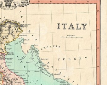 イタリアの古地図、1850 年、クルックリーの地図、精巧な複製、美術