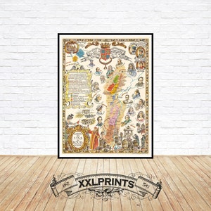 Alte Bildkarte der Weinregion Burgund, 1950, feine Reproduktion, große Karte, Fine Art Print, Übergröße Kartendruck