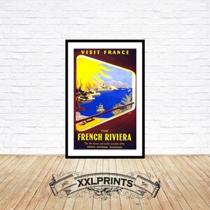 Antiguo cartel publicitario de la Riviera Francesa, reproducción fina, impresión de bellas artes