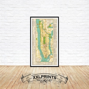 Ancienne carte de Manhattan, New York, 1948, plan de la ville, belle reproduction, grande carte, impression d'art, décor antique, impression de carte surdimensionnée