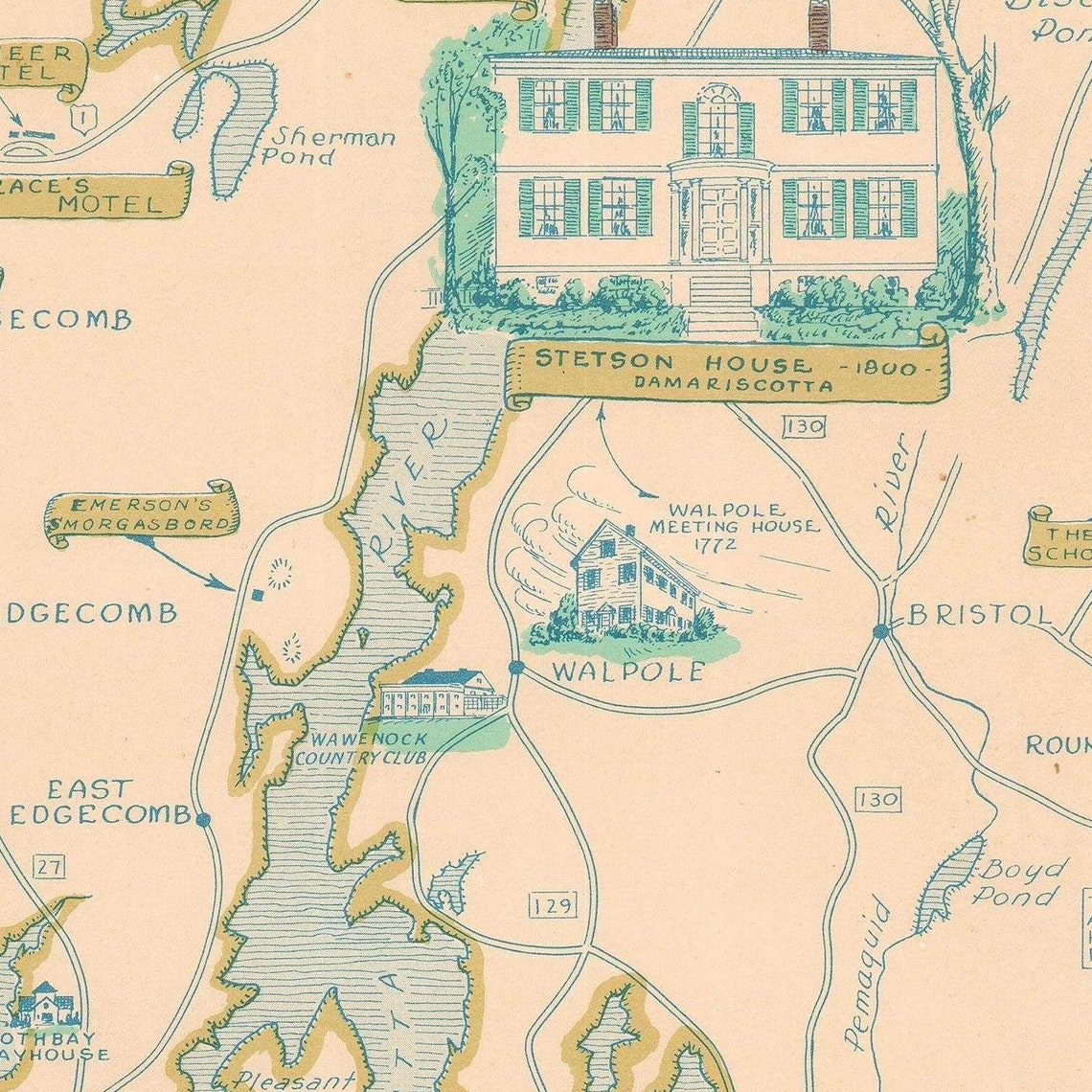 Old Map of Lincoln County Mid Coast Maine 19th Century Fine Etsy