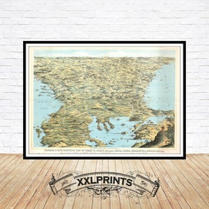Alte Landkarte, Balkan, 1876, Vogelperspektive, antik, feine Reproduktion, große Karte, Fine Art Druck, Übergröße Karte