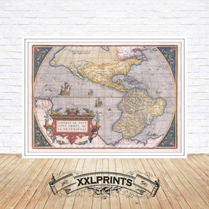 Ancient Map of North & South America, 1584: Fine Art Giclée Print