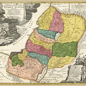 1720 Antike Karte von Terra Sancta, 12 Stämme Israels, Digitale Antike, Vintage Karte, Scrapbook-Papiere mit alten Texturen, Sofort Download