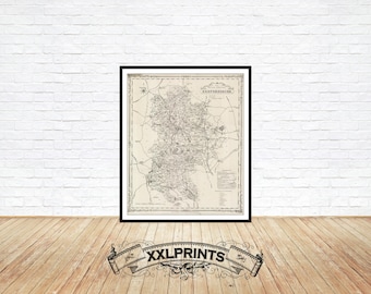 Bedfordshire-kaartafdruk: 1850 vintage kaart Verenigd Koninkrijk County