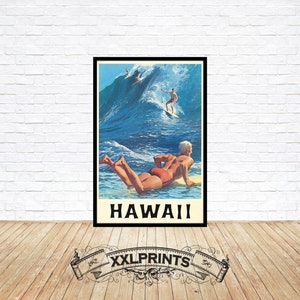 Póster vintage de surf hawaiano: impresión artística de 1965