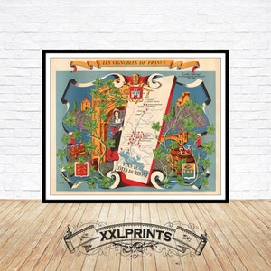 Wein Karte von Cote Du Rhone, 1954, Karte Weinberge von Frankreich, feine Reproduktion, große Karte, Kunstdruck, antike Dekoration, Kunstdruck