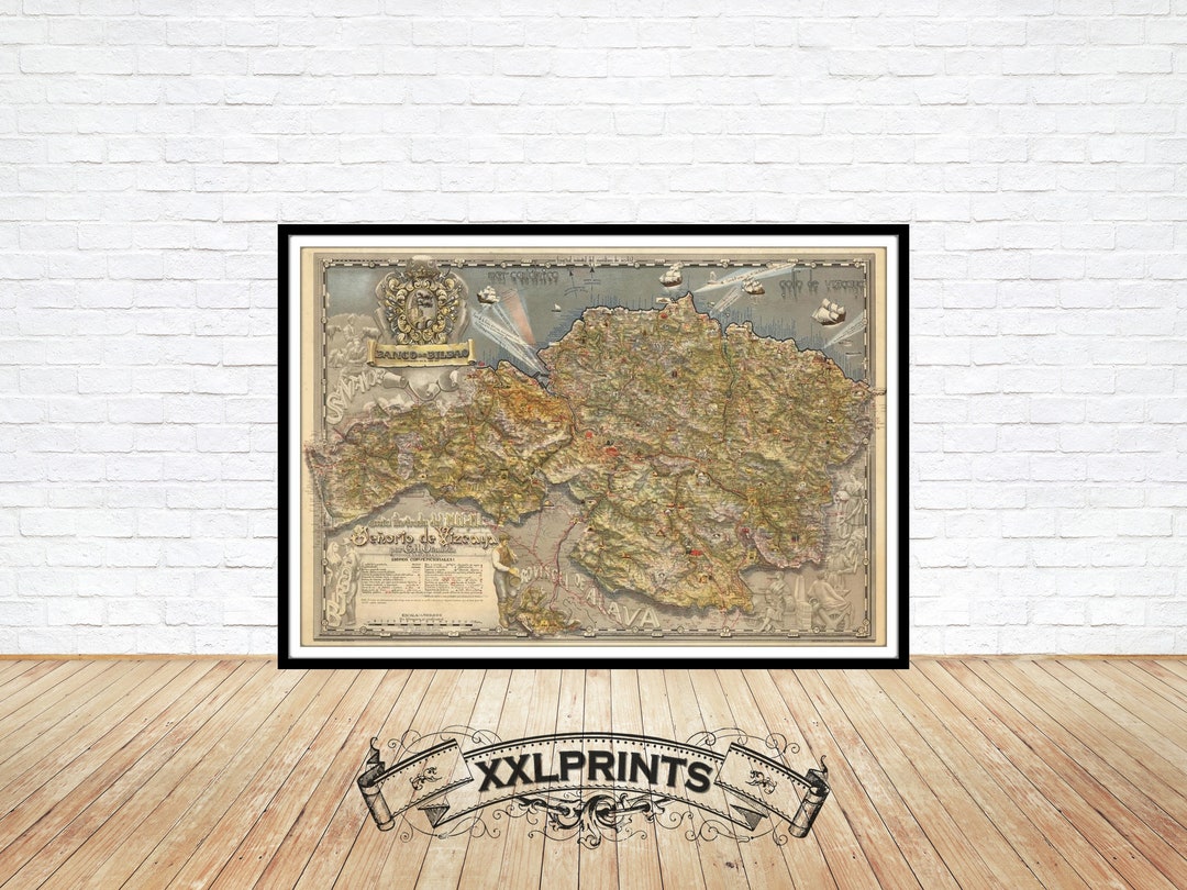 Basque Old Map Bilbao Spain Map Print: 1940 Antique Basque Region Reproduction - Etsy
