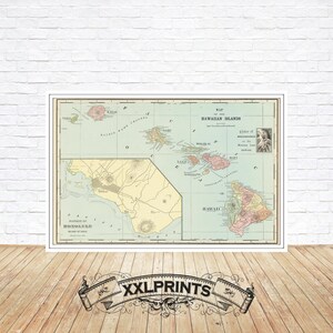 Impresión de mapa de Hawái: Reproducción vintage de las islas hawaianas de 1899