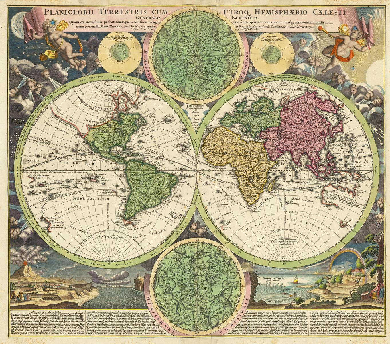 1707年の世界地図の版画：アンティーク調の美術複製 - Etsy 日本