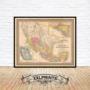 Alte Landkarte von Mexiko, Guatemala, 1852, antike Landkarte, Feine Reproduktion, große Karte, Fine Art Druck, antike Dekoration, Kunstdruck