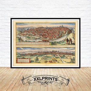 Alte Karte von Toledo, Valladolid, 1578, Vogelperspektive, feine Reproduktion, große Karte, Fine Art Druck, Übergröße Kartendruck