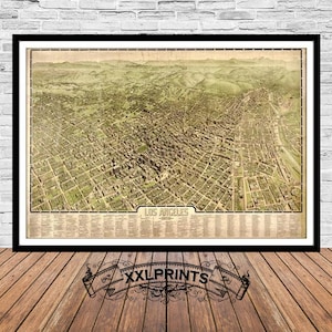Alte Karte von Los Angeles, 1909, Vogelperspektive, seltene Karte, Feine Reproduktion, antike Karte, Kunstdruck, Kunstdruck