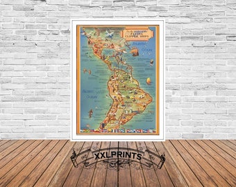 May include: A vintage map showing the routes of the Pan American World Airways Flying Clipper Ships. The map is printed on a white background with blue, green, and yellow colors. The map shows the routes of the Flying Clipper Ships across the Atlantic and Pacific Oceans. The map is titled "The Routes of the Flying Clipper Ships".