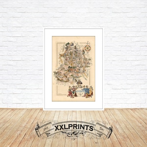 Antigo mapa pictórico de Auvergne, 1951, Províncias da França, reprodução fina, mapa grande, impressão de belas artes, impressão de mapa em tamanho grande
