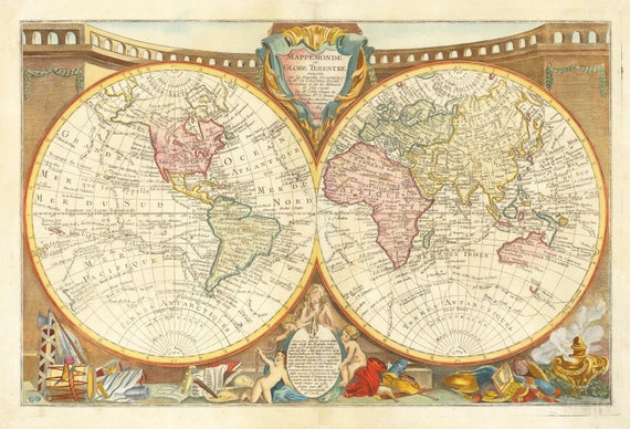 1784 Antique World Map: Fine Art Giclée Print - Etsy