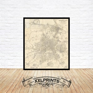 Carte ancienne d'Édimbourg et de Leith avec banlieue, 1884, belle reproduction, grande carte, impression d'art, impression de carte surdimensionnée