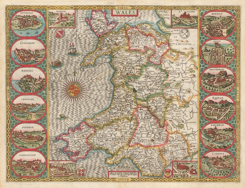 Ancient Map of Wales 1676 Very Rare Map Old Map Fine | Etsy