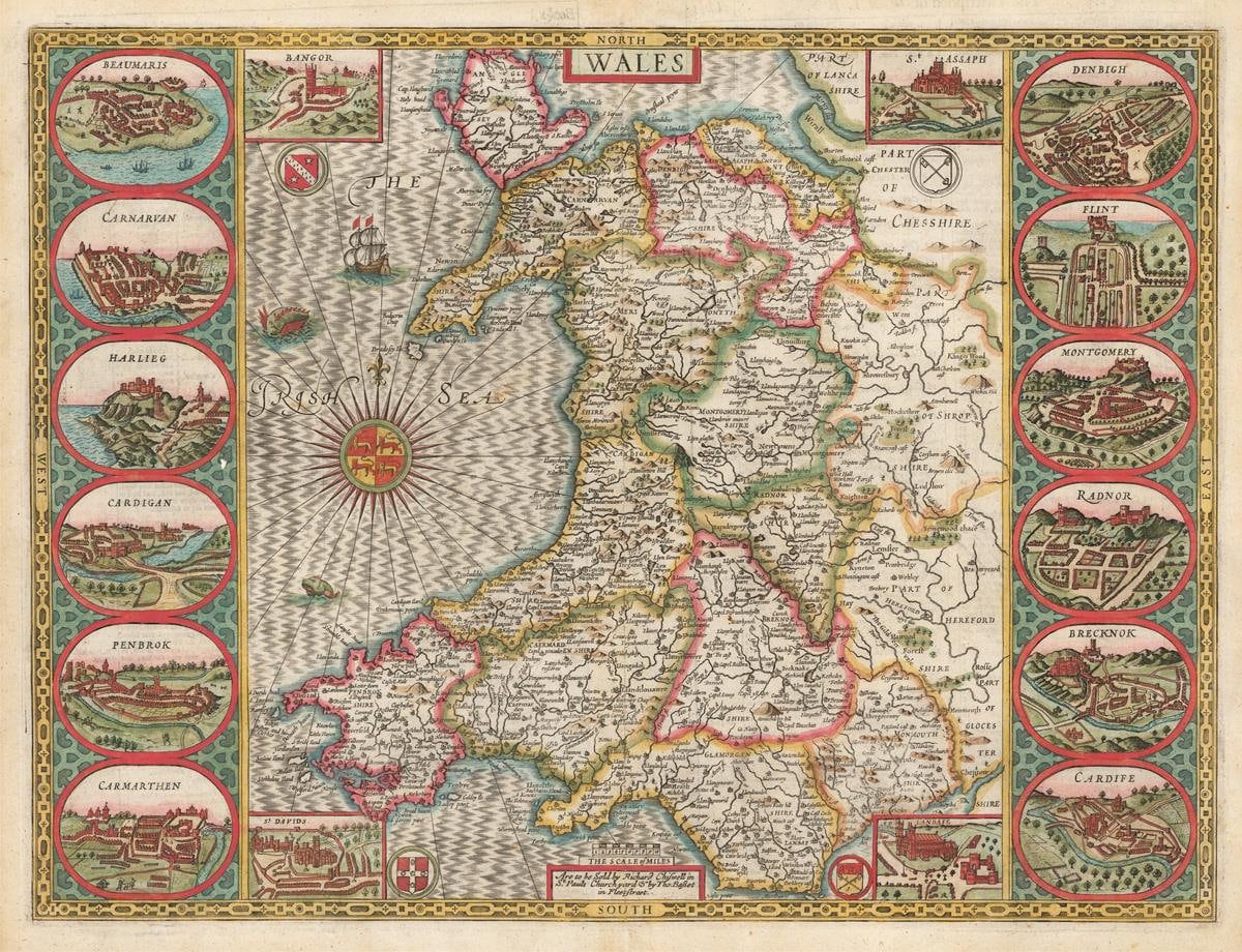 Ancient Map of Wales 1676 Very Rare Map Old Map Fine Etsy