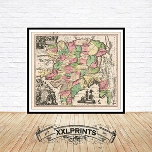 Old map of India, 1728, antique map, fine reproduction, large map, fine art print, antique decor, oversize map print