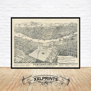 Portland, Oregon aus der Vogelperspektive, 1890, feine Reproduktion, große Karte, Fine Art Druck, Übergröße Landkarte