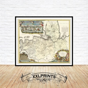 Antike Landkarte von Ingria, Russland, mit der Region um St. Petersburg, 1734, sehr seltene, feine Reproduktion, große Karte, Fine Art Druck