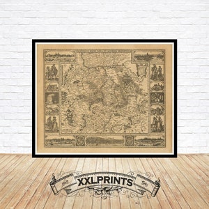 Oude kaart van het Rijndal, 1652, fijne reproductie, grote kaart, kunstafdruk, extra grote kaartafdruk