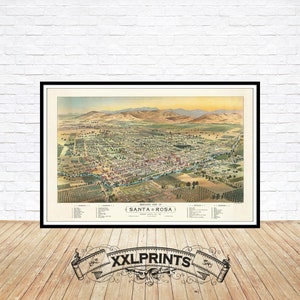 Santa Rosa, Sonoma County aus der Vogelperspektive, feine Reproduktion, große Karte, Fine Art Druck, 1897