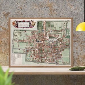 Mapa antigo de Haia, século XV, mapa antigo antigo, Den Haag Kart, reprodução fina, impressão de belas artes
