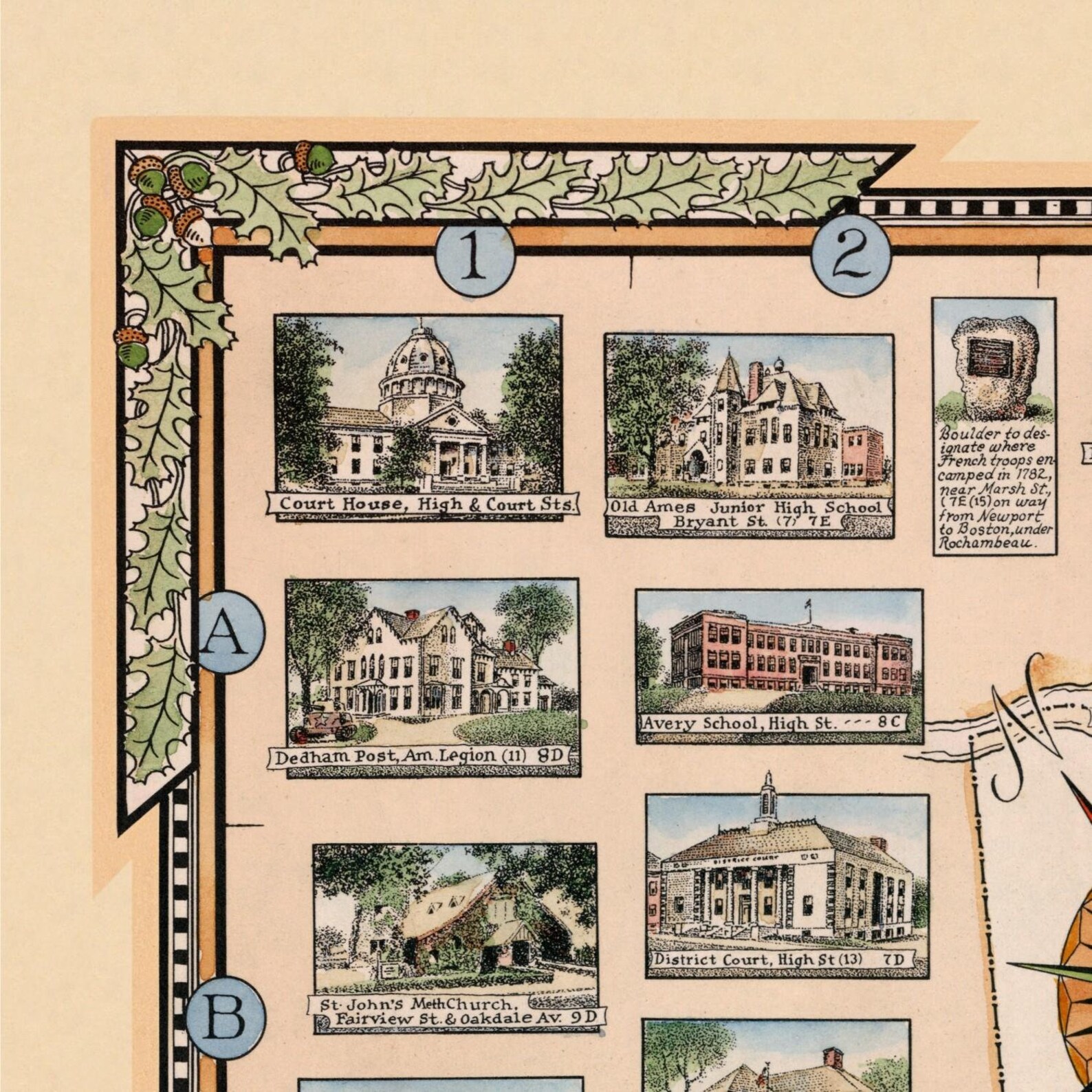 Old Map of Dedham Massachusetts 1935 Pictorial Map Fine Etsy