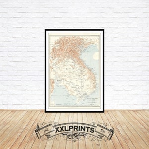 Mapa antigo do Sudeste Asiático Indochina Francesa, 1893, antigo, reprodução fina, mapa grande, impressão de belas artes, impressão de mapa em tamanho grande