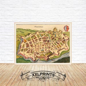 Antike Karte von Piacenza, Italien, aus dem 15.Jhdt., Feine Reproduktion, antikes Dekor, Fine Art Print
