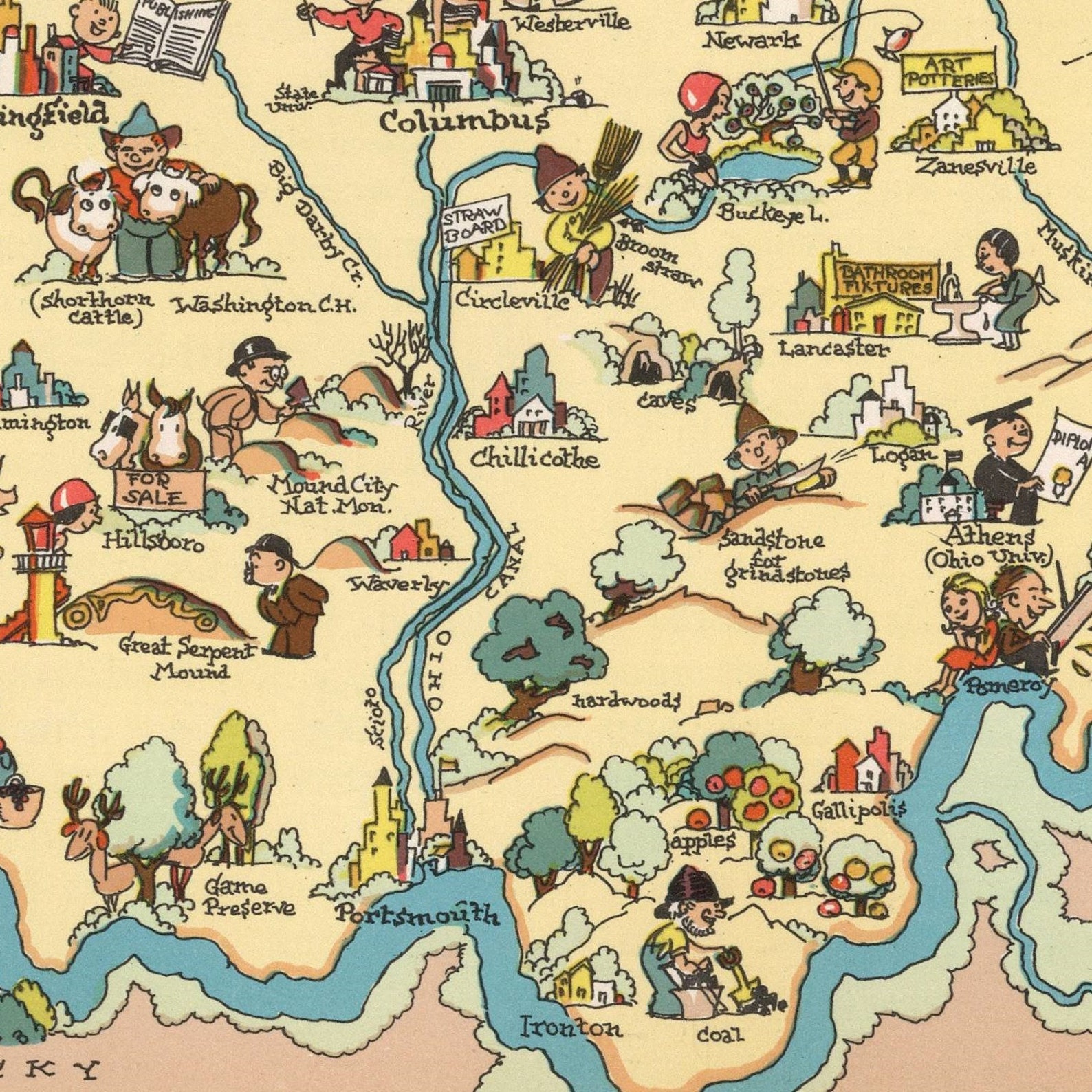 1935 Cartoon Map of Ohio Pictorial Map Fine Reproduction | Etsy