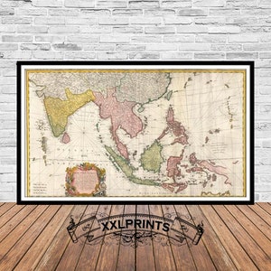 Antique map of East Indies, 1748, very rare map, old map, fine reproduction, large map, fine art print, antique decor, oversize map print