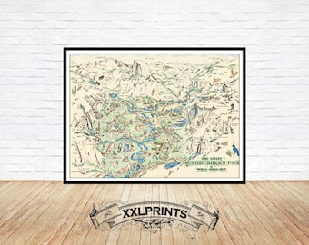 Yosemite National Park Map Art Print: 1946 Pictorial Map Reproduction