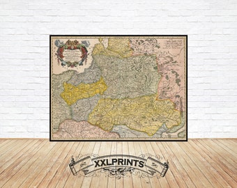 Old map of Poland, Lithuania And Ukraine, 1690, fine reproduction, large map, fine art print,antique decor,oversize map print